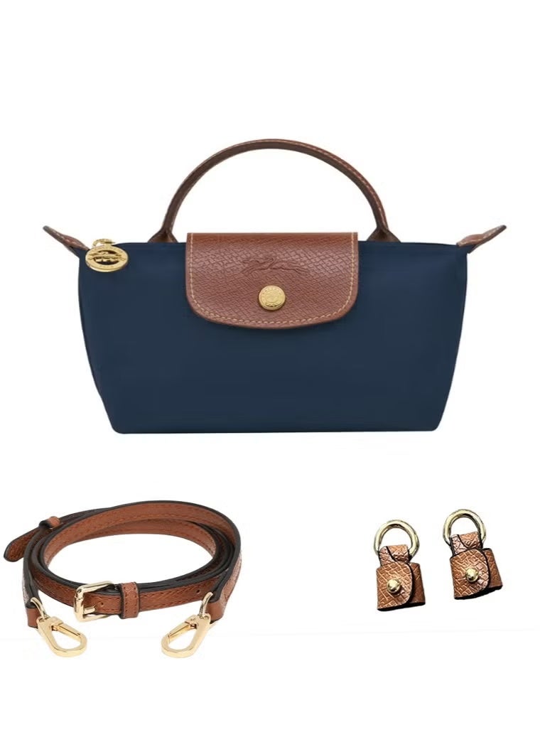 Longchamp Le Pliage Original comes in a small bag with a handle and a shoulder strap  Navy Blue- recycled canvas - Image 4